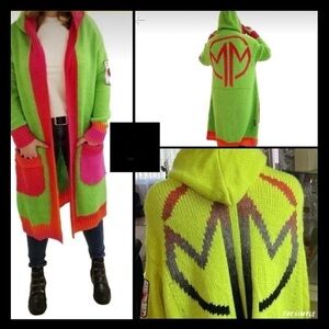 Mellody Riya cardigan sweater hood Minouu one size wool alpaca blend neon green